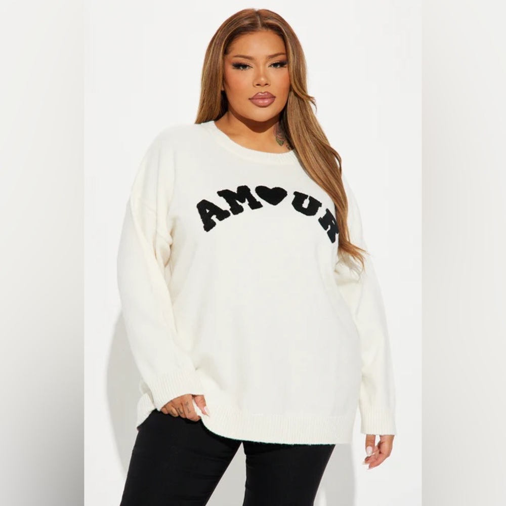 Fashion Nova White Sweater with Black Lettering